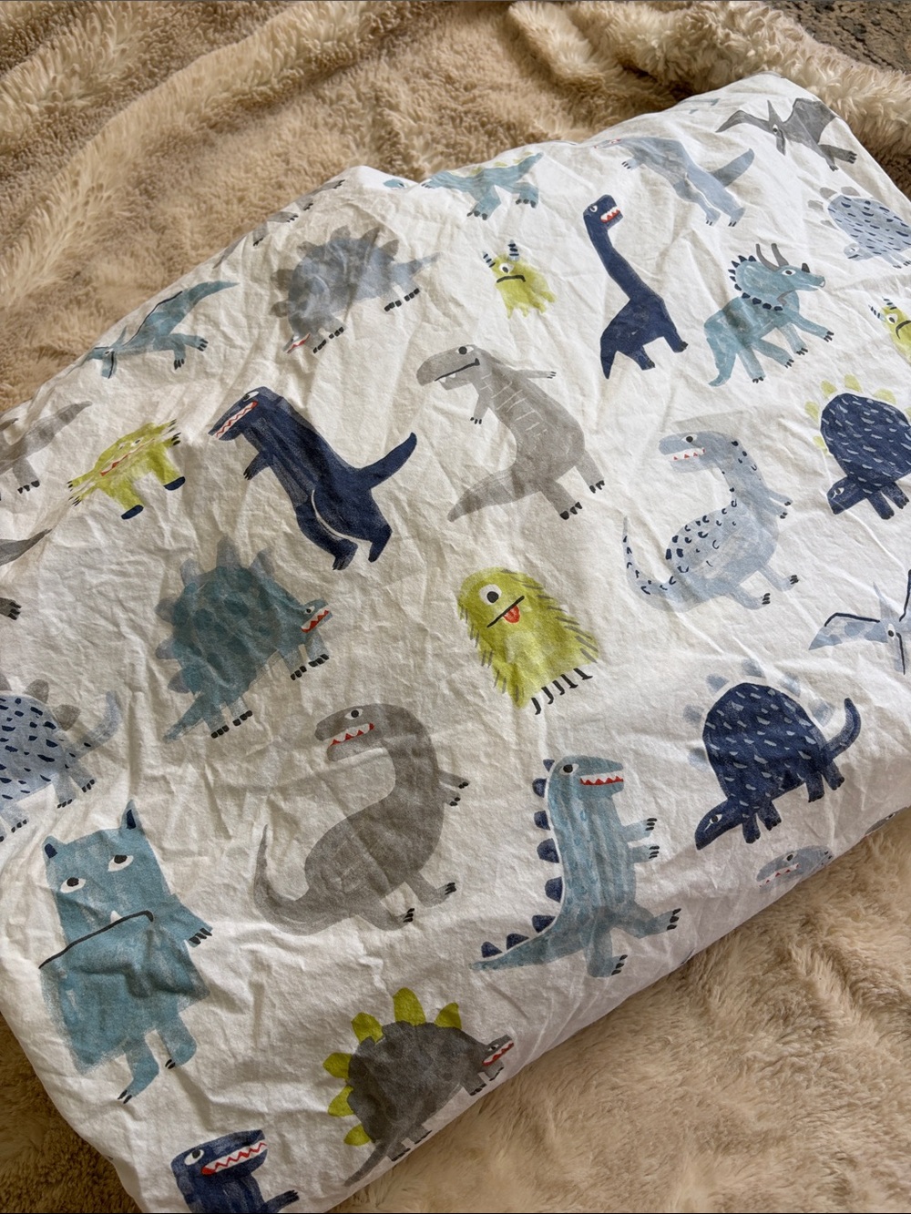 Pottery Barn Kids organic dinosaur monster, twin fitted sheet